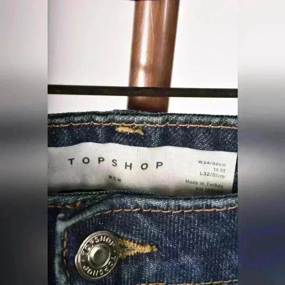 TOPSHOP Medium Blue  Cotton Denim Mom Straight Relaxed Jeans 34x30 Turkey - Picture 8 of 8